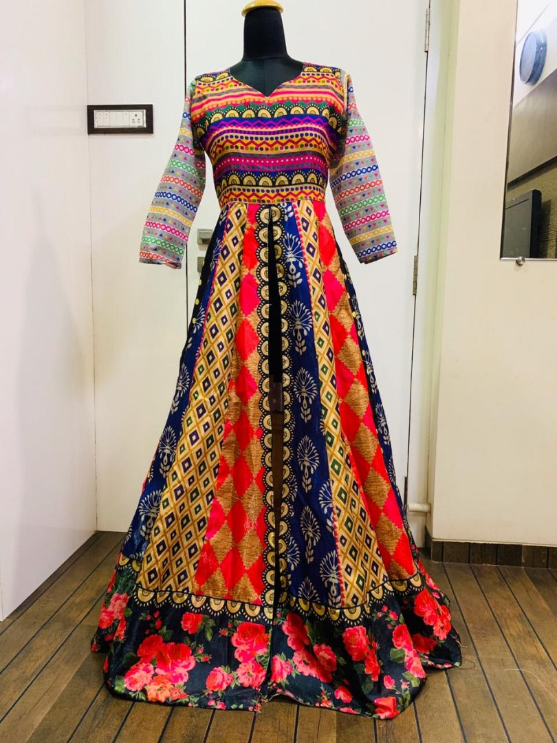 Multi colored banglori satin digital printed salwar suit