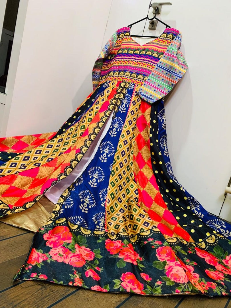 Multi colored banglori satin digital printed salwar suit