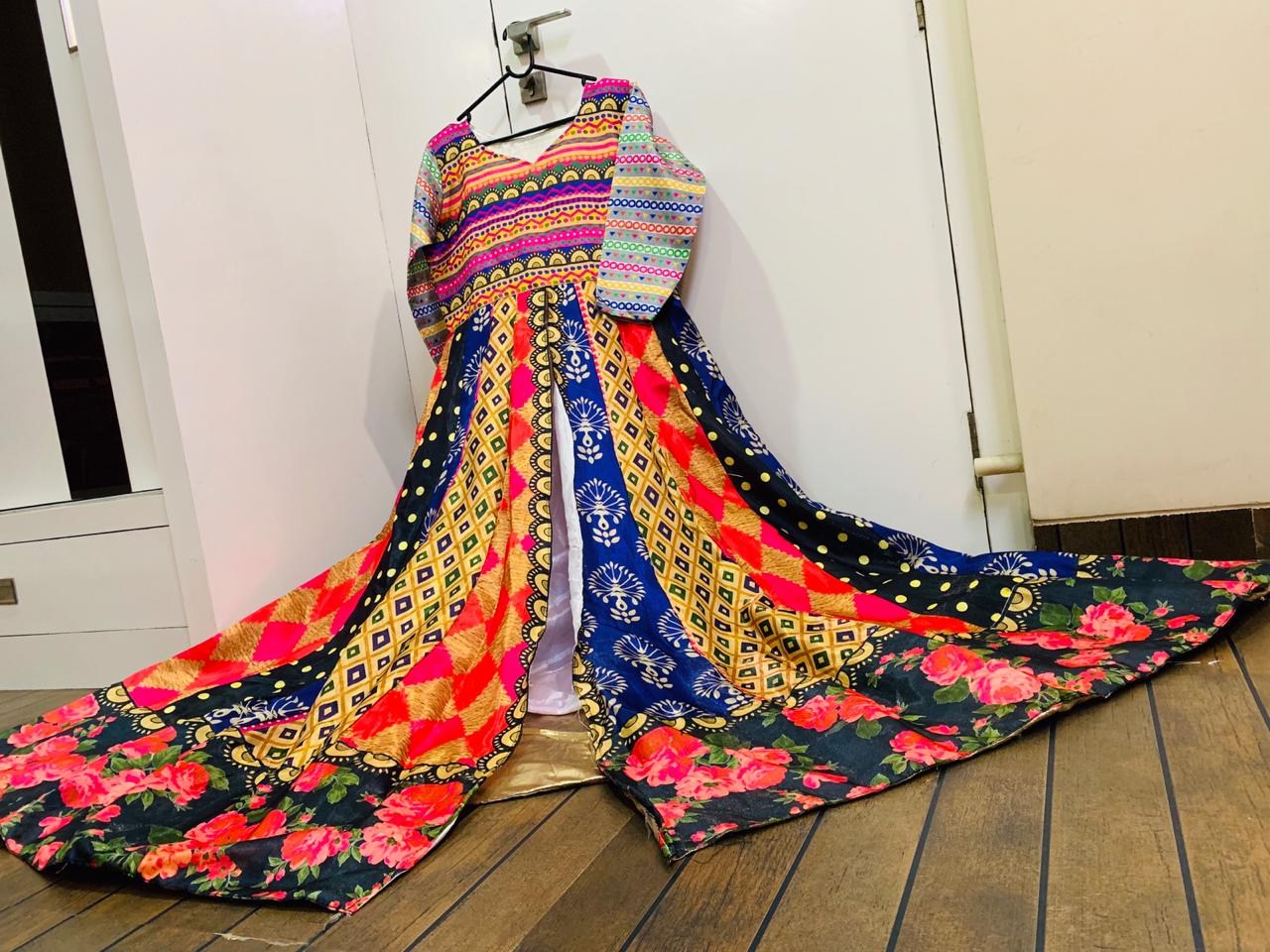 Multi colored banglori satin digital printed salwar suit