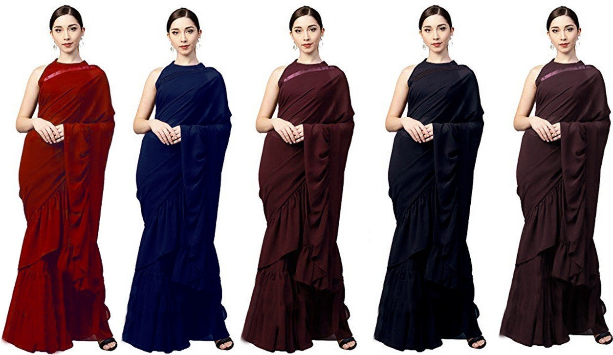 Multi colored georgette silk plain partywear saree