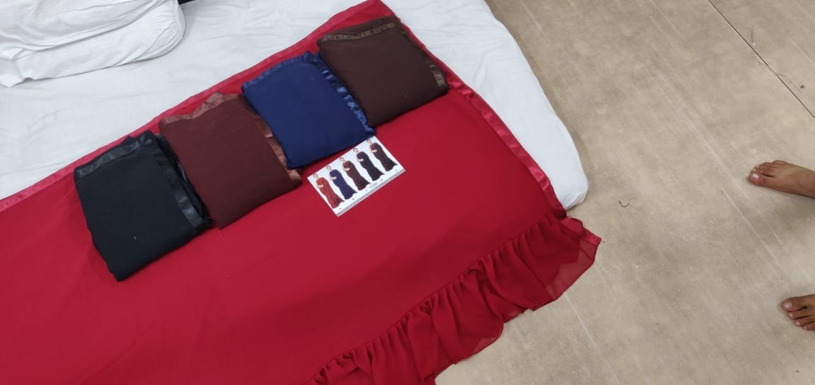 Multi colored georgette silk plain partywear saree