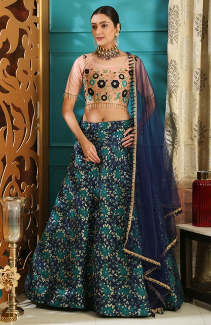 multi colored jacquard ceremonial lehenga choli