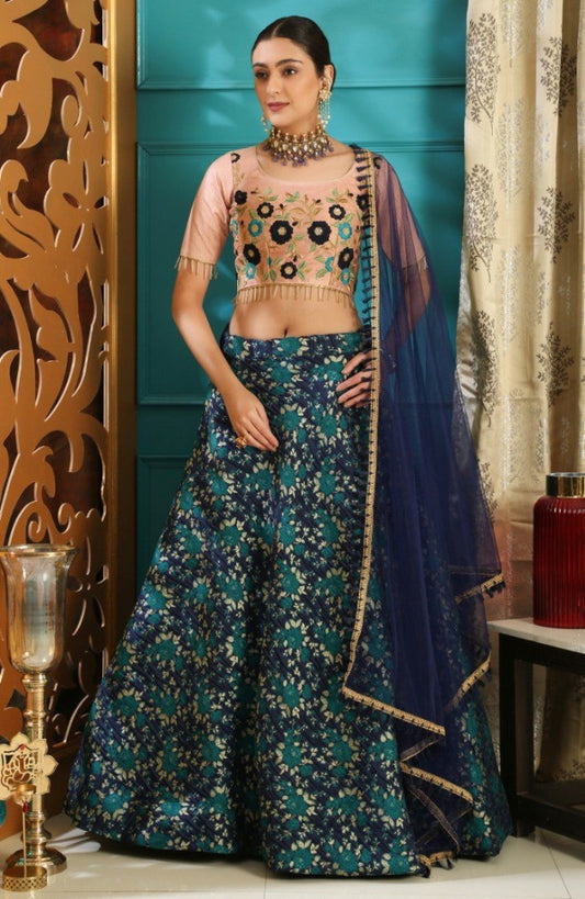 multi colored jacquard ceremonial lehenga choli