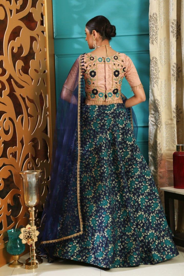multi colored jacquard ceremonial lehenga choli