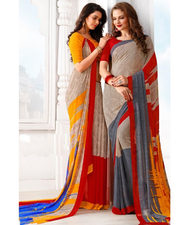 Multi Colored Lesar Georgette Digital Printed Saree