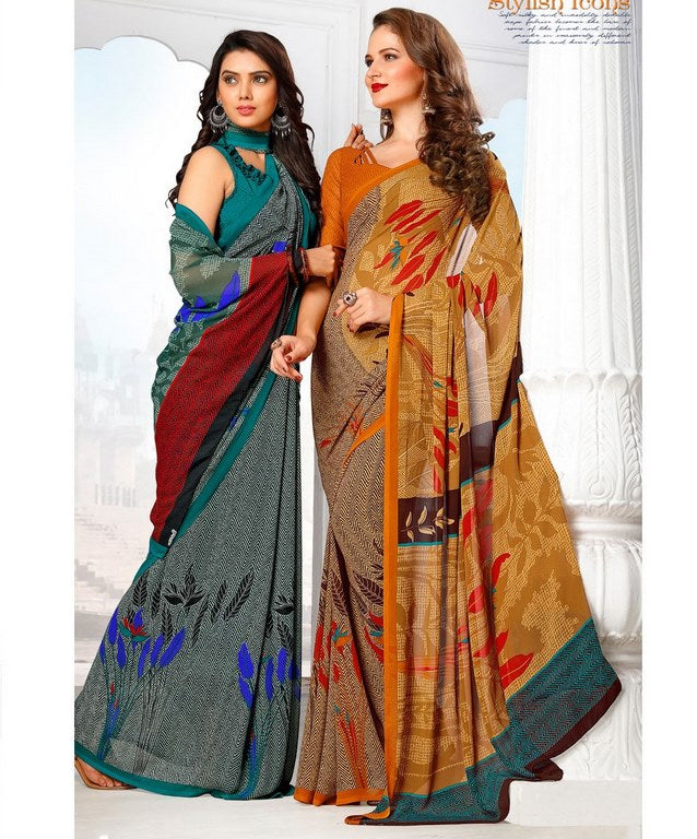 Multi Colored Lesar Georgette Digital Printed Saree