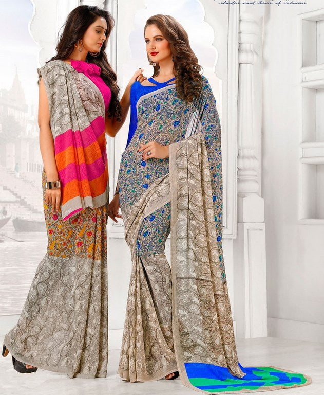 Multi Colored Lesar Georgette Floral Printed Saree