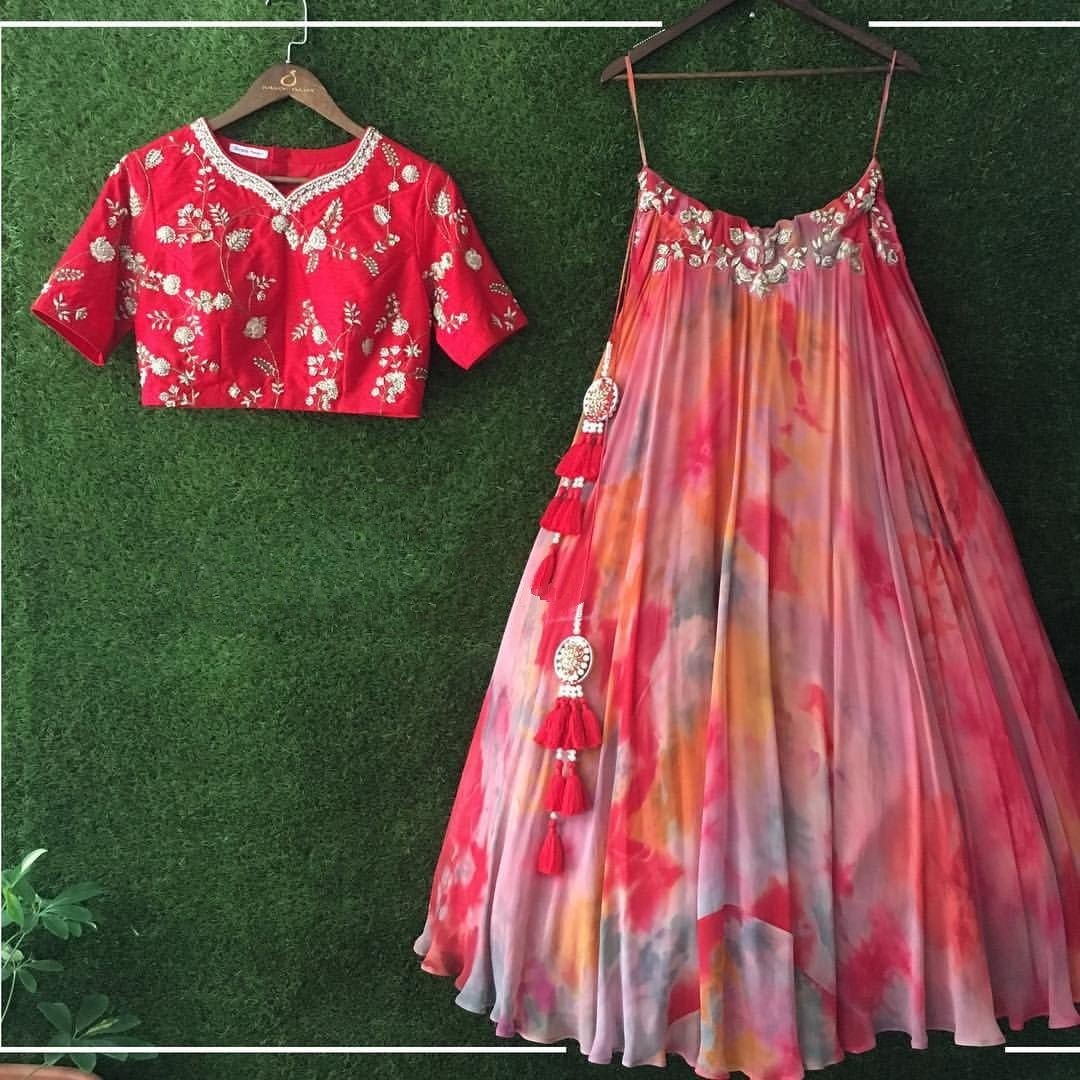 multi colored printed georgette beautiful lehenga choli