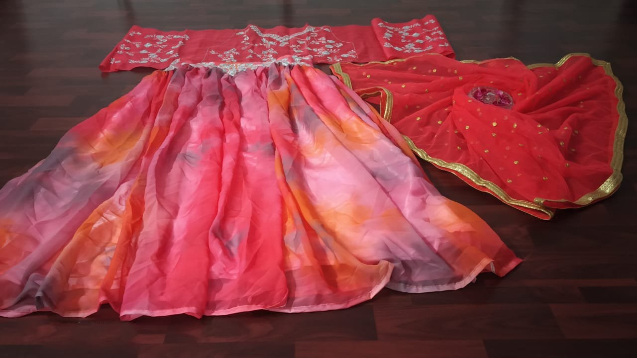 multi colored printed georgette beautiful lehenga choli