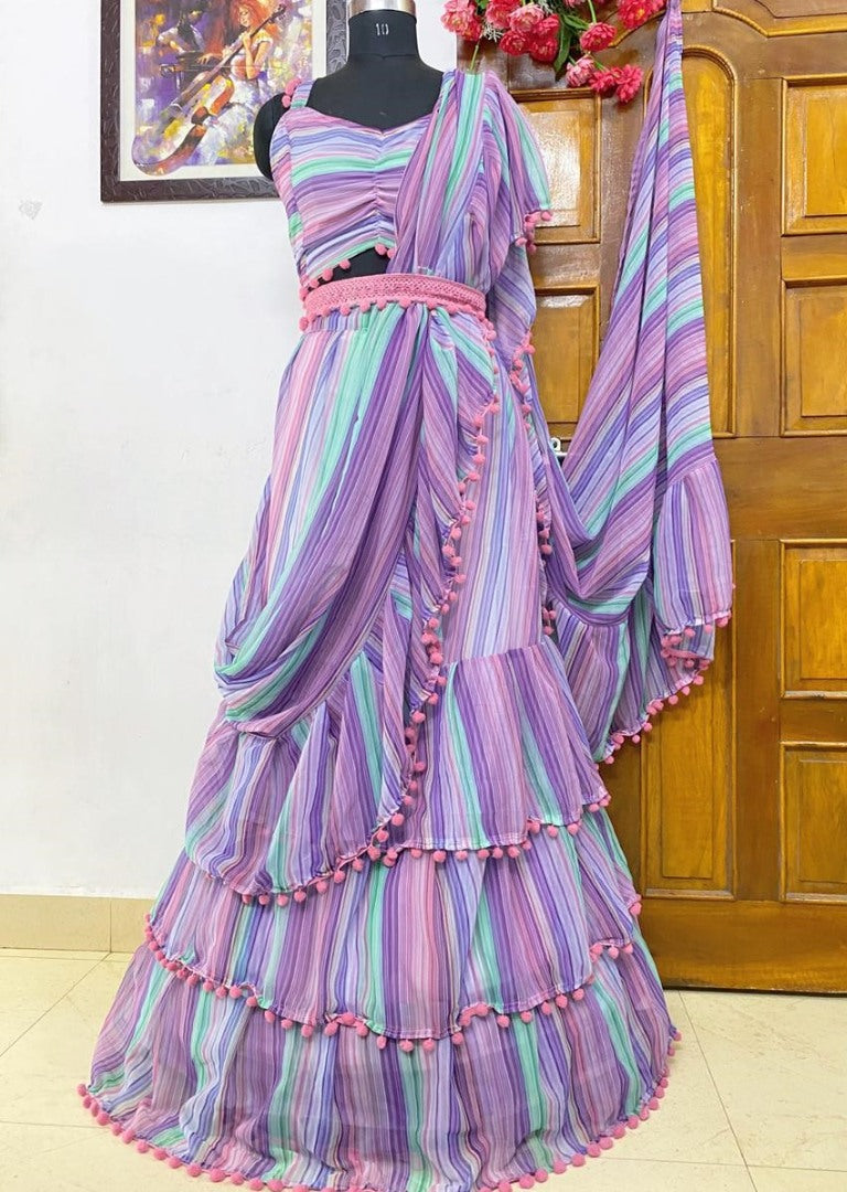 Multi colour heavy georgette ruffle layer work party wear crop top