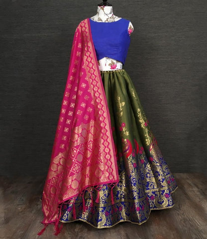 Multi colour jacquard zari work party wear lehenga choli