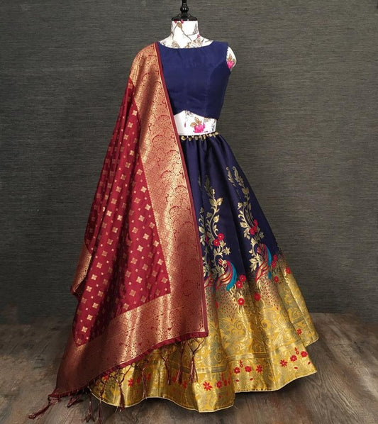 Multi colour jacquard zari work party wear lehenga choli
