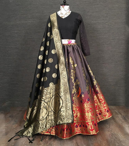 Multi colour jacquard zari work party wear lehenga choli