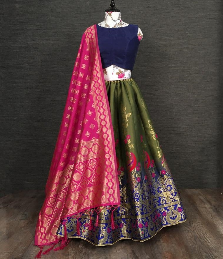 Multi colour jacquard zari work party wear lehenga choli