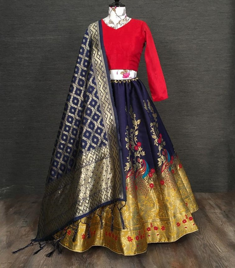Multi colour jacquard zari work party wear lehenga choli