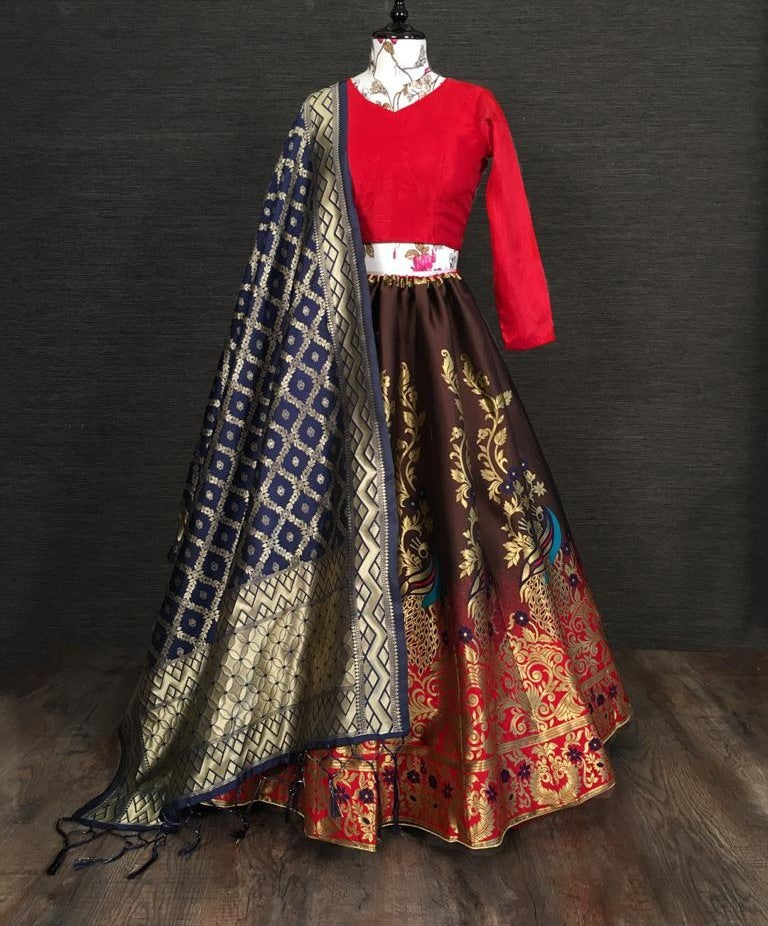 Multi colour jacquard zari work party wear lehenga choli