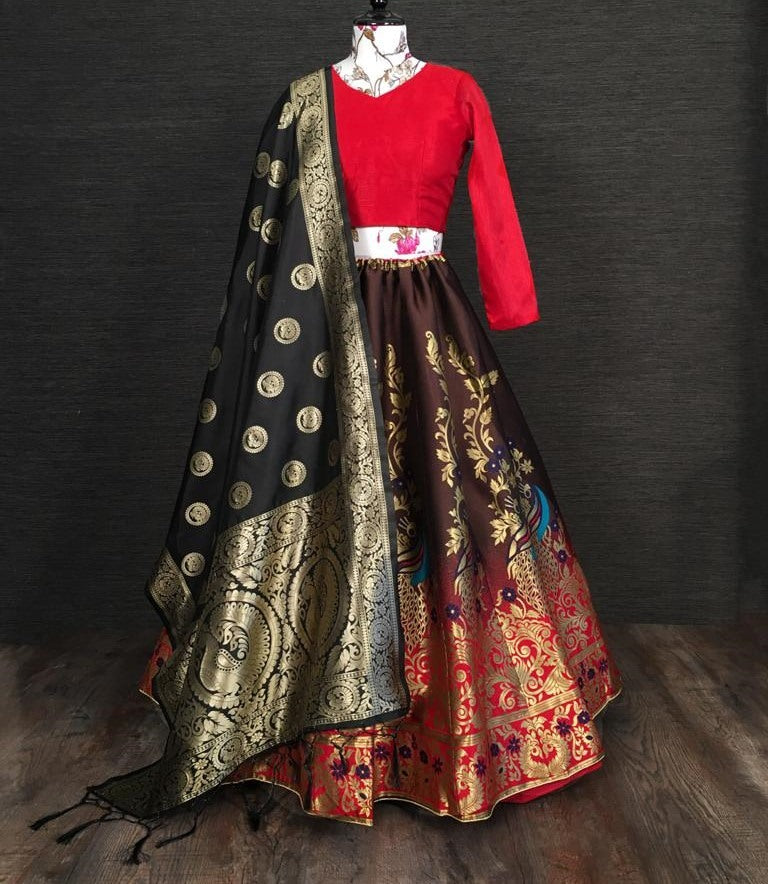Multi colour jacquard zari work party wear lehenga choli