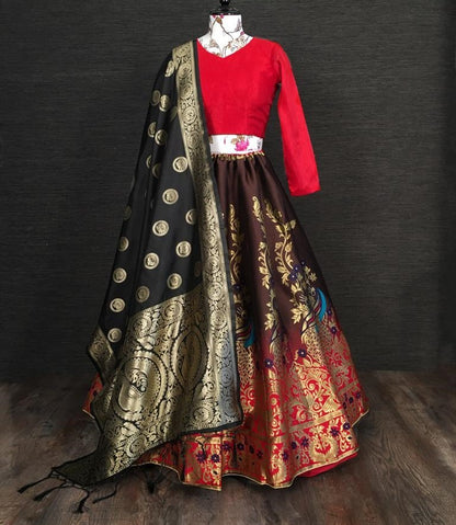 Multi colour jacquard zari work party wear lehenga choli