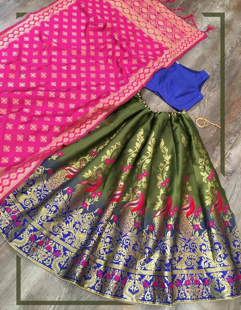 Multi colour jacquard zari work party wear lehenga choli