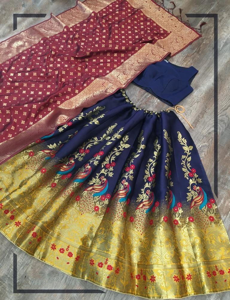 Multi colour jacquard zari work party wear lehenga choli