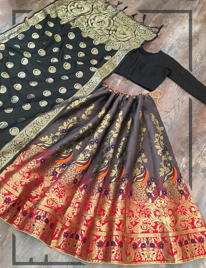 Multi colour jacquard zari work party wear lehenga choli