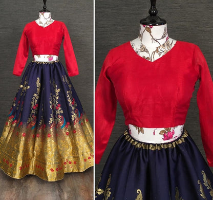 Multi colour jacquard zari work party wear lehenga choli