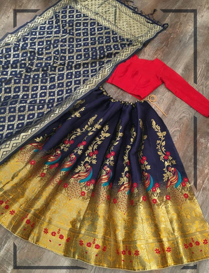 Multi colour jacquard zari work party wear lehenga choli