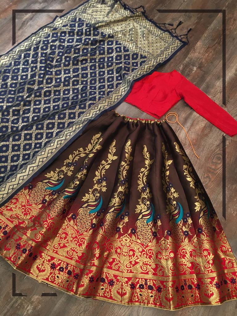 Multi colour jacquard zari work party wear lehenga choli