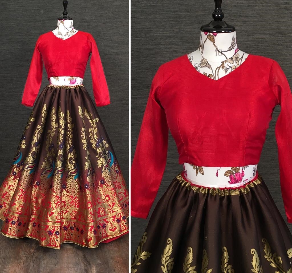 Multi colour jacquard zari work party wear lehenga choli