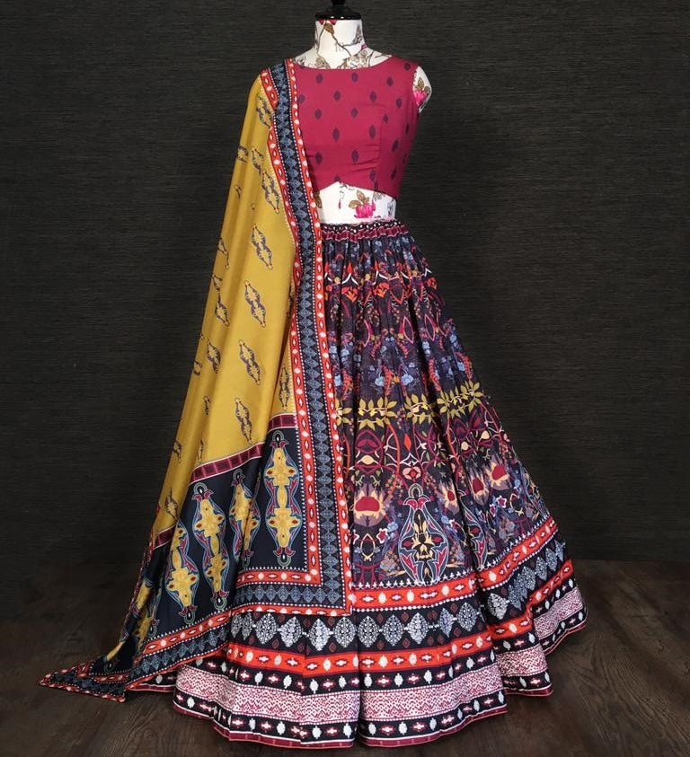 Multi colour vaishali silk printed embellish sequins work lehenga choli
