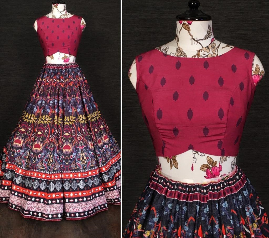 Multi colour vaishali silk printed embellish sequins work lehenga choli