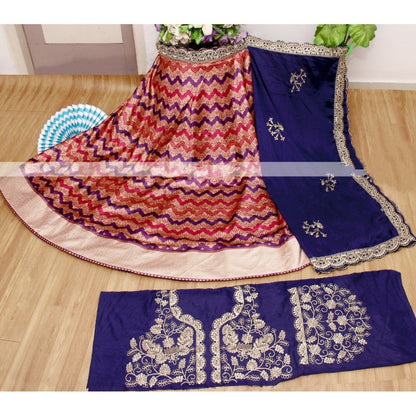 Multi-coloured banarasi silk digital printed lehenga choli