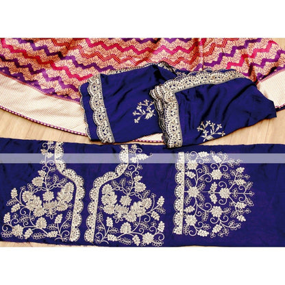 Multi-coloured banarasi silk digital printed lehenga choli