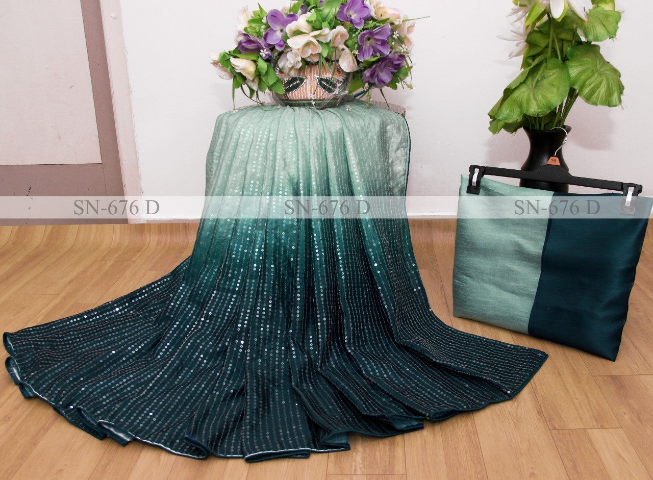 Multi shade green heavy sequence work saree