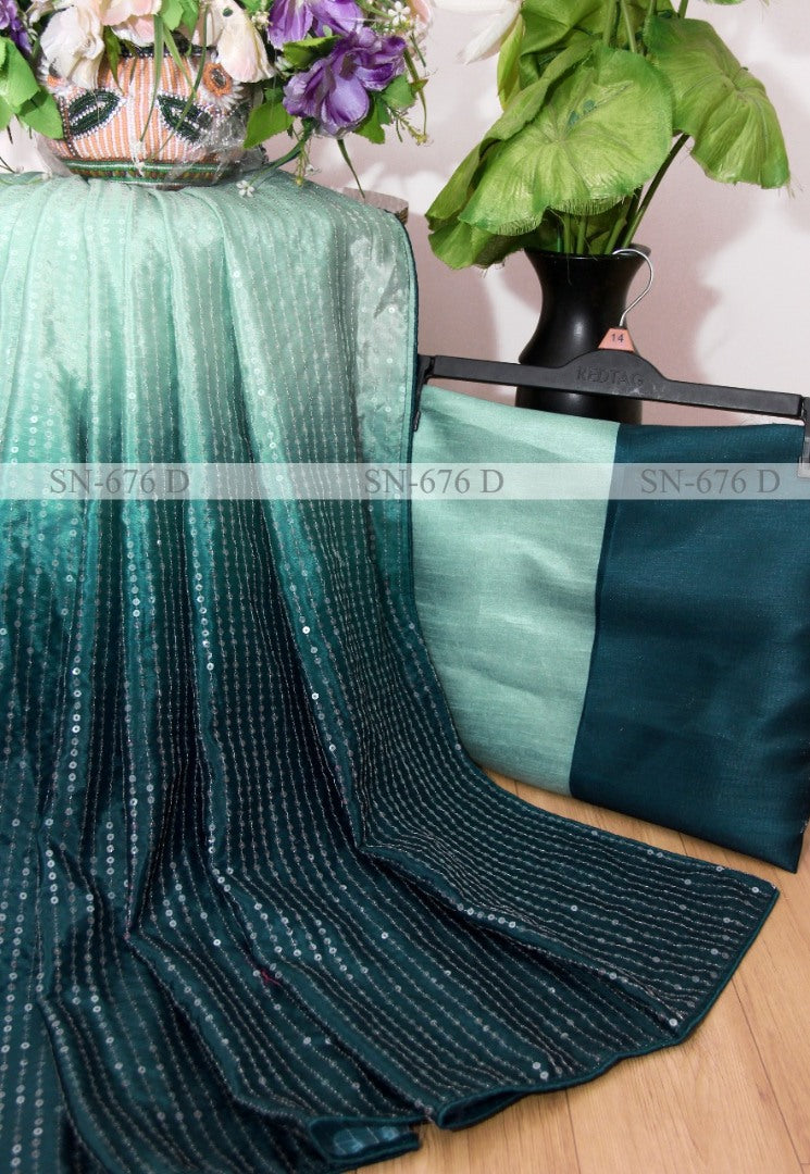 Multi shade green heavy sequence work saree