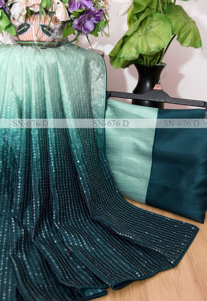 Multi shade green heavy sequence work saree