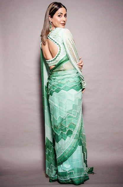 Multi shade pistagreen chinon silk digital printed saree