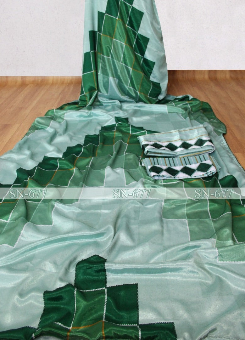 Multi shade pistagreen chinon silk digital printed saree