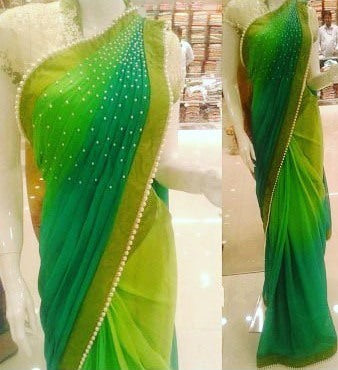 multi shaded green nylon georgette pearl work partywear saree