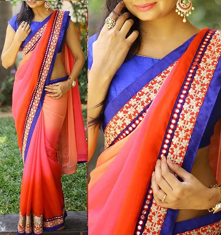 multi shaded pink colored embroidered saree