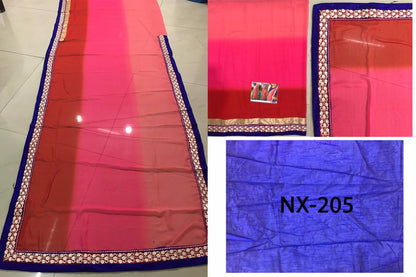multi shaded pink colored embroidered saree