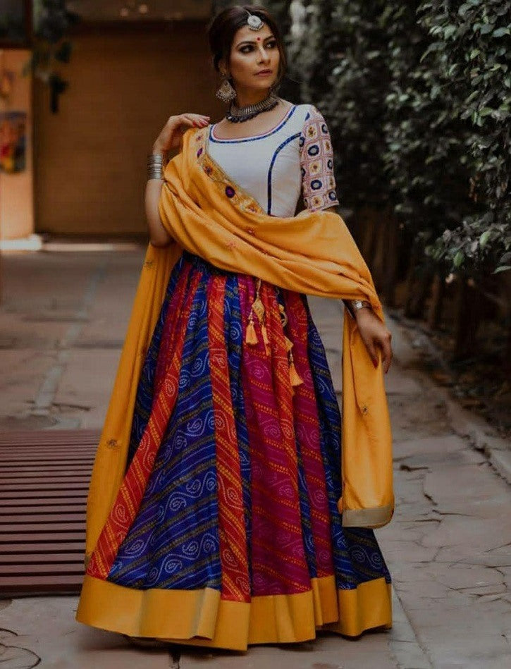 Multicolor bandhni printed festival wear lehenga choli
