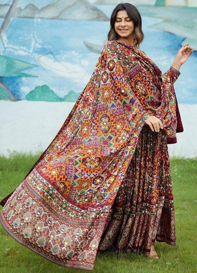 Multicolor butter silk digital printed long festival anarkali gown