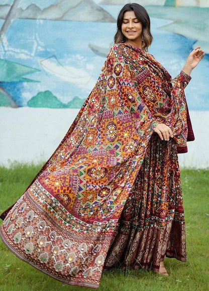 Multicolor butter silk digital printed long festival anarkali gown