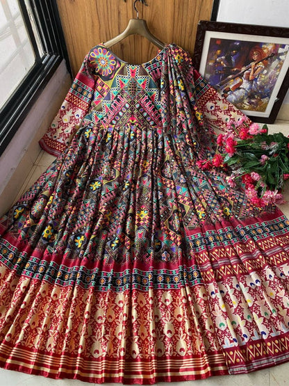 Multicolor butter silk digital printed long festival anarkali gown