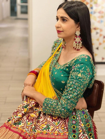 Multicolor butter silk digital printed mirror work navratri festival lehenga choli