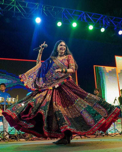 Multicolor butter silk print and mirror work navratri special lehenga choli