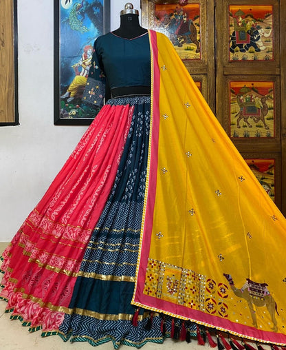 Multicolor cotton printed gujarati garba navratri lehenga chaniya choli