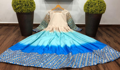 Multicolor crepe foil work printed gown