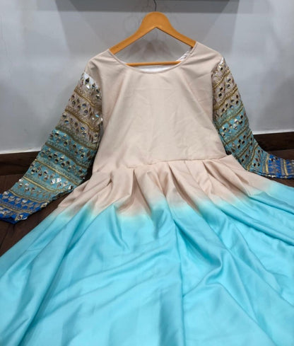 Multicolor crepe foil work printed gown